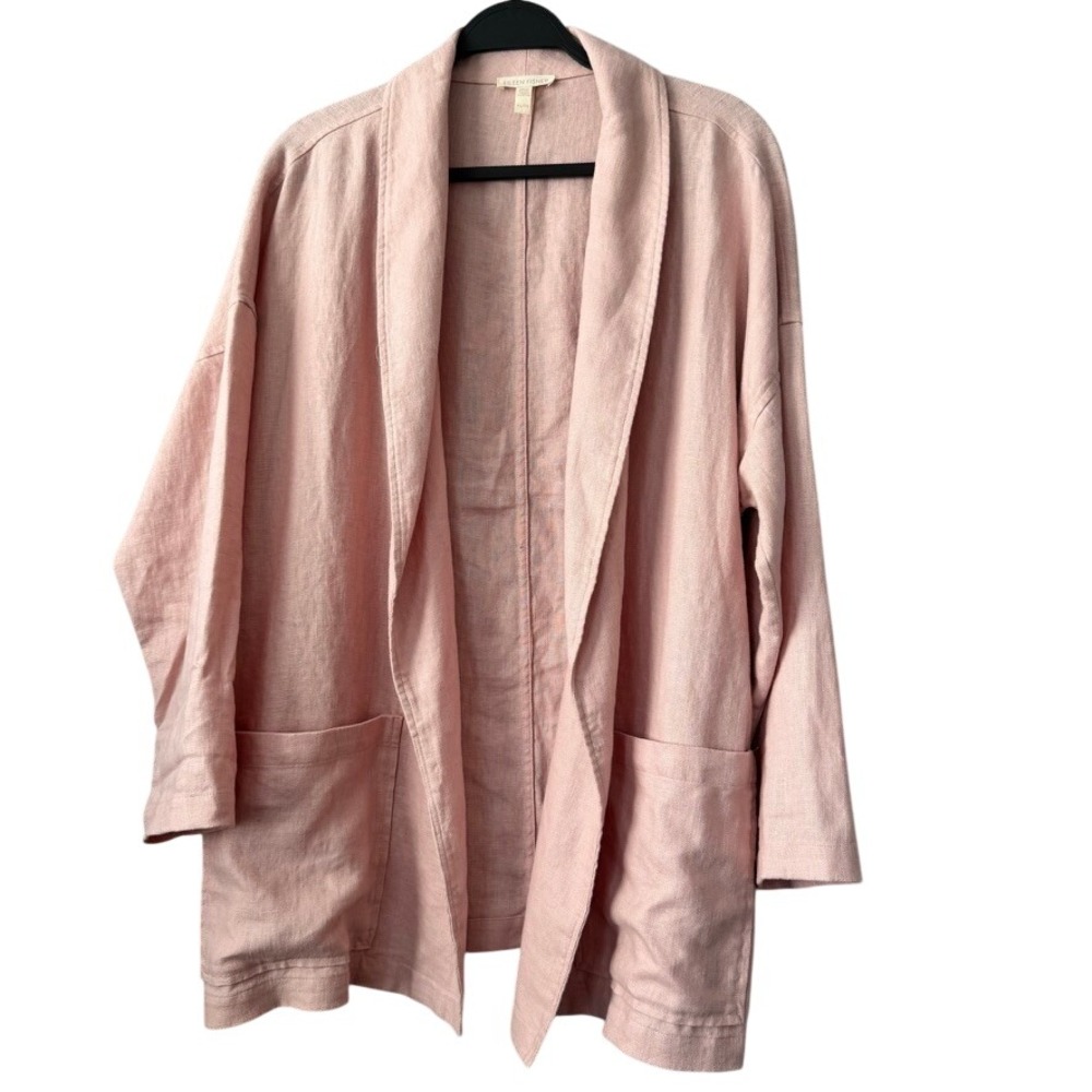 Eileen Fisher XL Cardigan Jacket Pink Long Sleeve Organic Linen Open Front Shawl